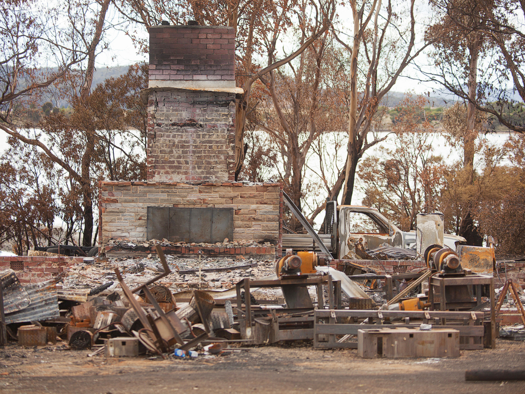A residential property damaged by bushfire